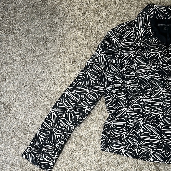 Lafayette 148 New York Women Zip Up Black and White Lightweight Jacket SZ 16 - Picture 3 of 15